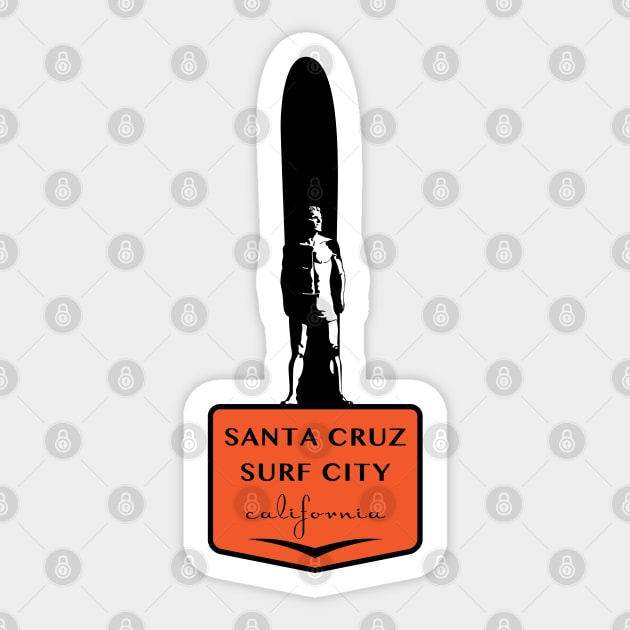 Surf City Santa Cruz California Surfer Statue Bill Lidderdale Sticker Podium Sticker by PauHanaDesign